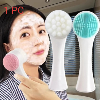 3D Double Head Silicone Manual Facial Cleansing Brush